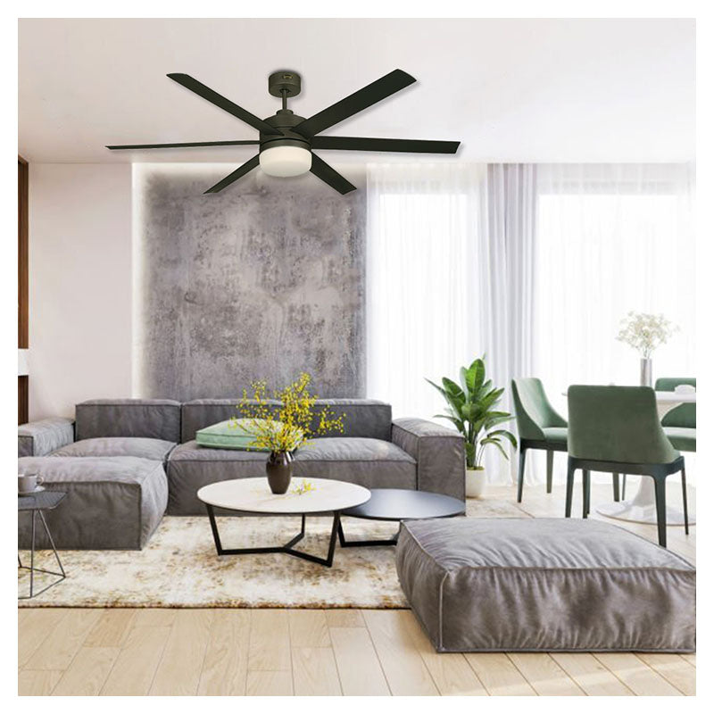 Ventilador techo 60" 6 aspas 1 luz negro designers lighting