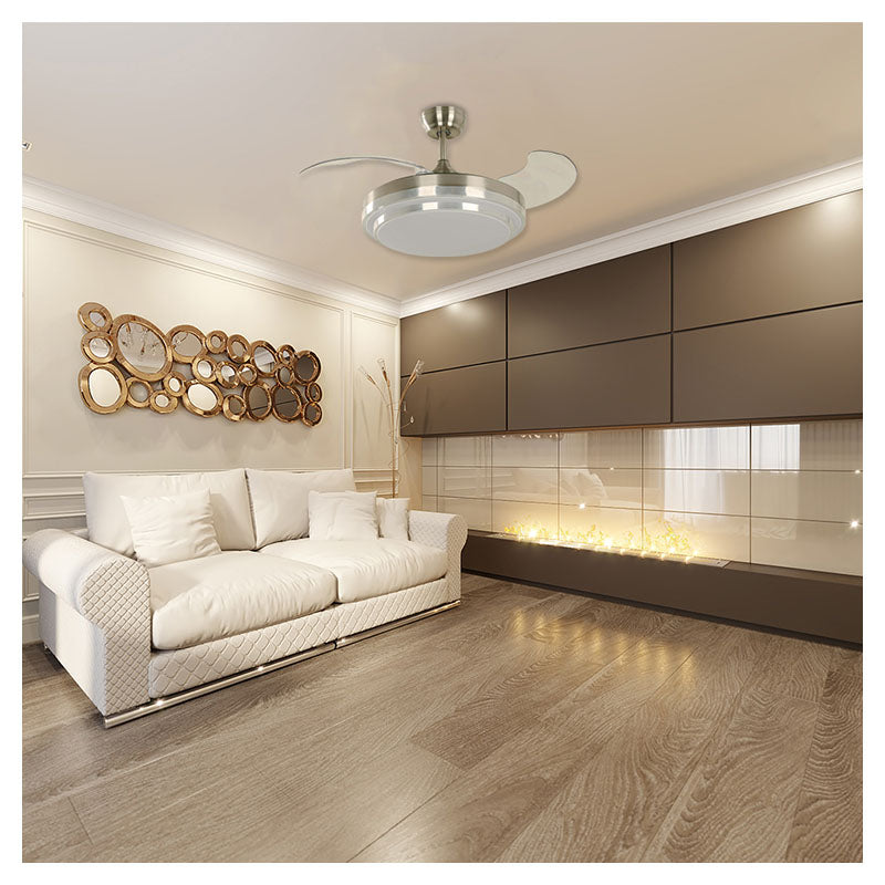 Ventilador techo 42" 3 aspas retráctiles 1 luz, níquel satinado, Designers Lighting