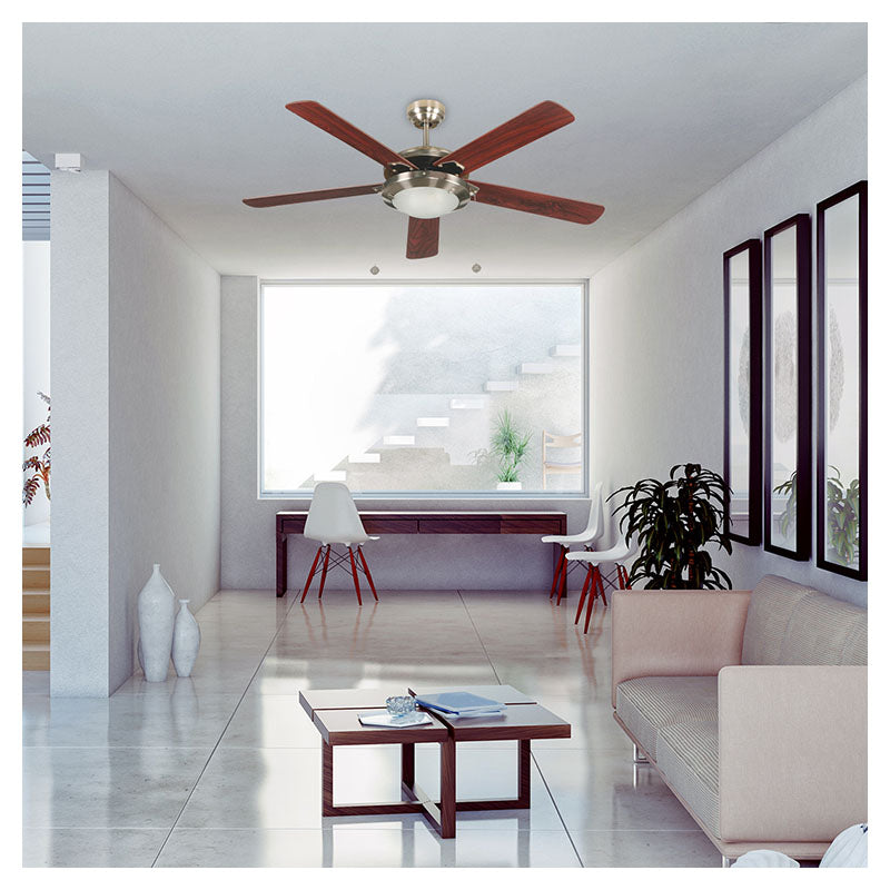 Ventilador techo 52" 5 aspas 2 luces níquel satinado designers lighting