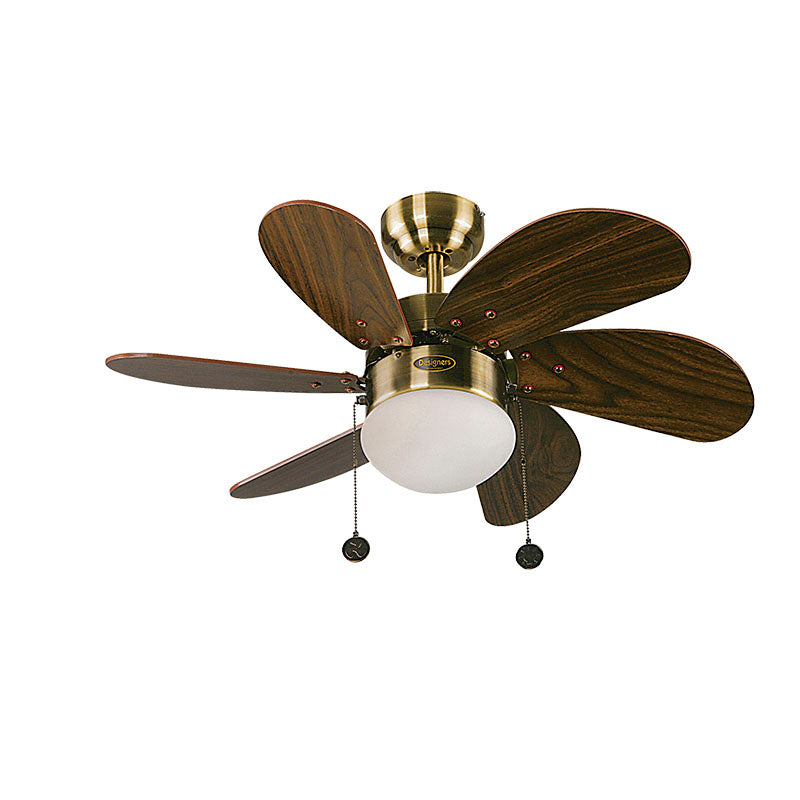 Ventilador techo 32" 6 aspas 1 luz bronce antiguo designers lighting