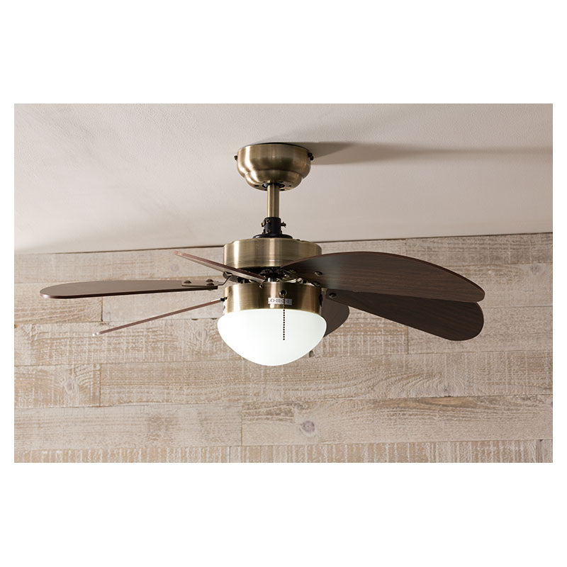 Ventilador techo 32" 6 aspas 1 luz bronce antiguo designers lighting