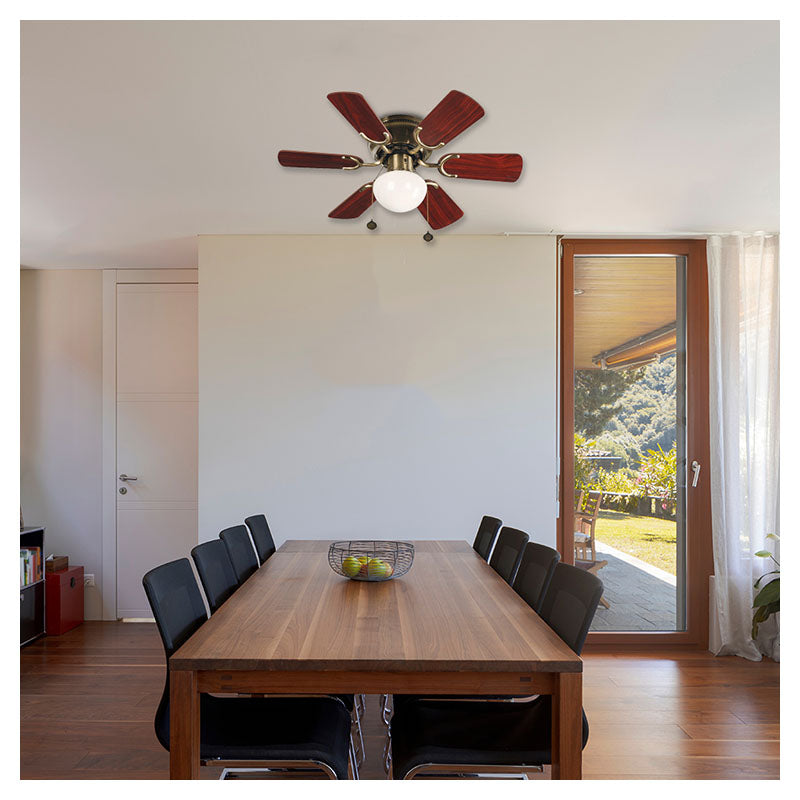 Ventilador techo 30" 6 aspas 1 luz bronce antiguo designers lighting