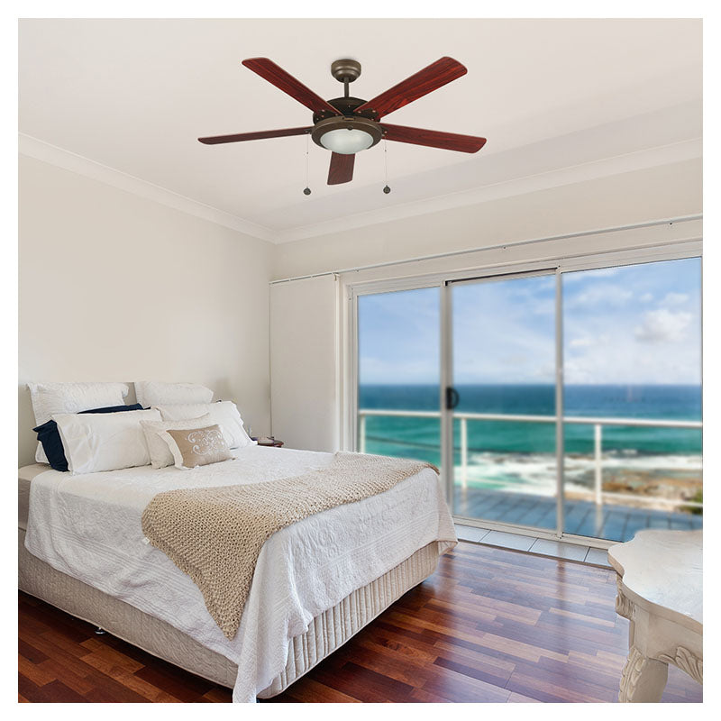 Ventilador techo 52" 5 aspas 2 luces chocolate designers lighting