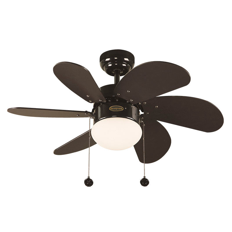 Ventilador techo 32" 6 aspas 1 luz negro designers lighting