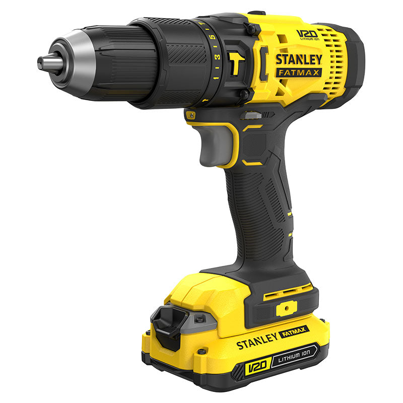 Taladro percutor inalámbrico 1/2" 20 V stanley + 2 baterías + cargador