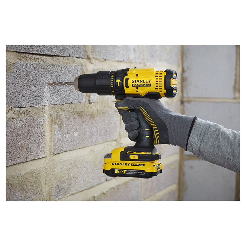 Taladro percutor inalámbrico 1/2" 20 V stanley + 2 baterías + cargador