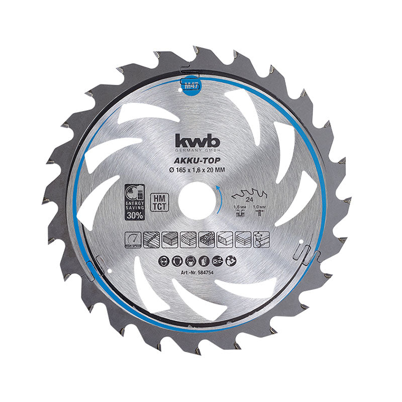 Disco de corte rápido 24 dientes 6 1/2" para madera KWB