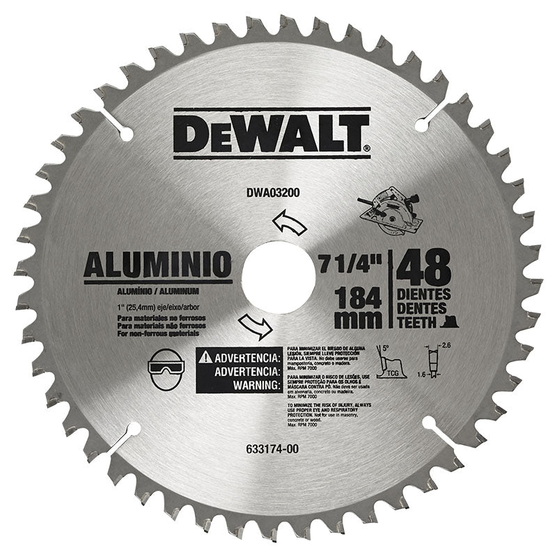 Disco de sierra corte liso 7 1/4" aluminio 48D DeWalt