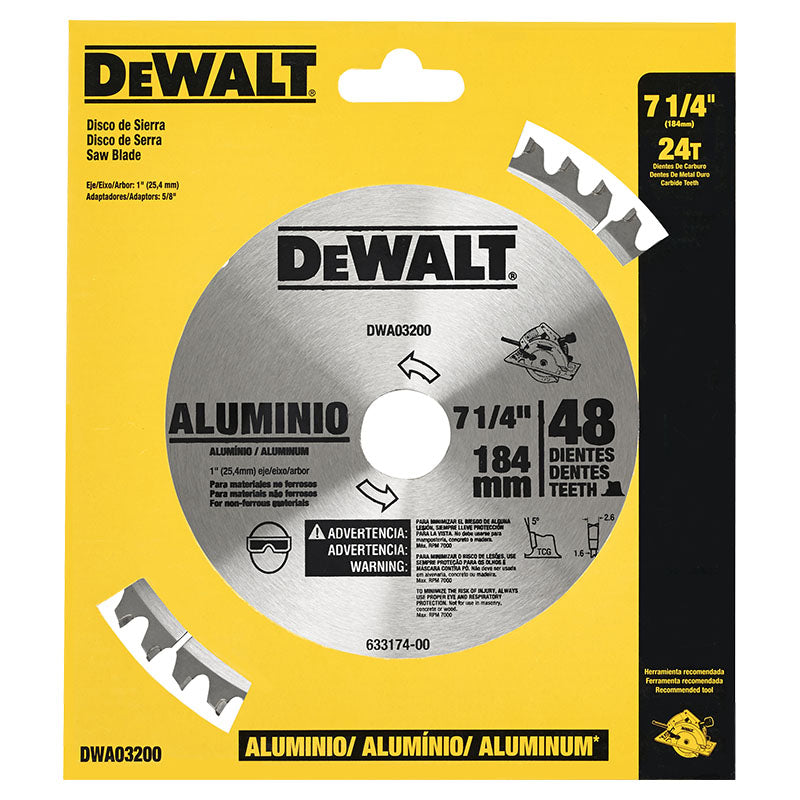 Disco de sierra corte liso 7 1/4" aluminio 48D DeWalt