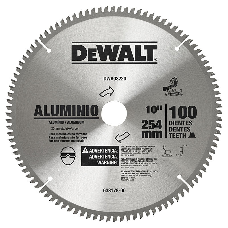 Disco de sierra corte liso 10" aluminio 100D DeWalt