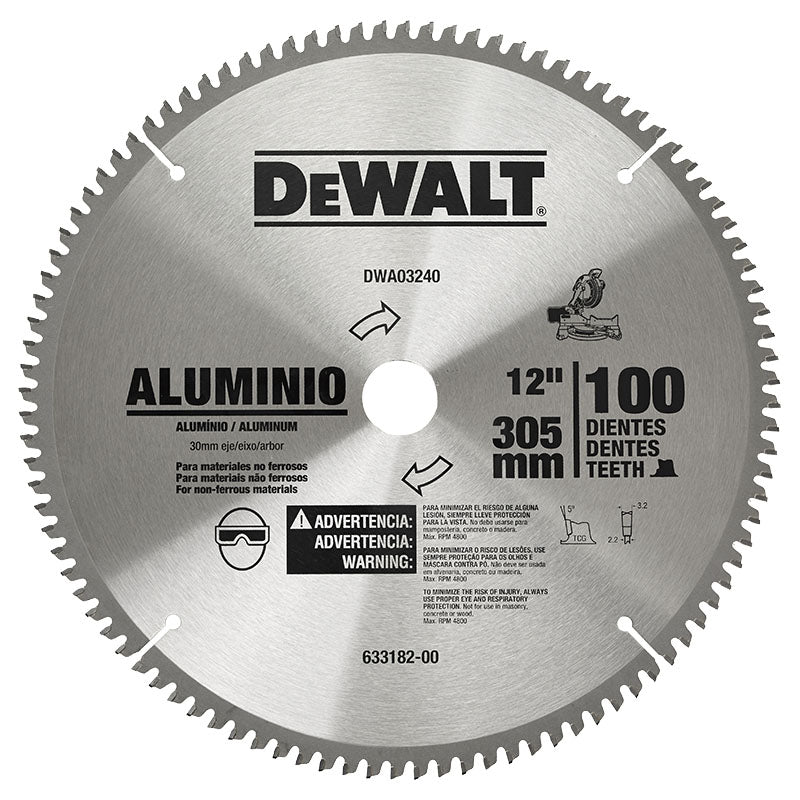 Disco de sierra corte fino 12" madera y aluminio 100D DeWalt
