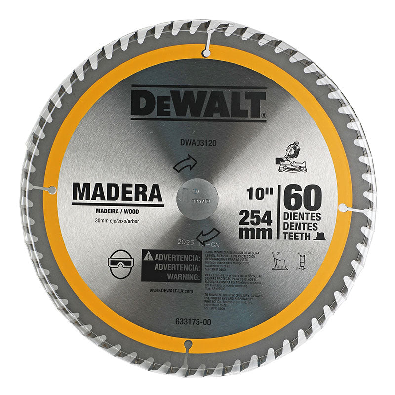 Disco de sierra corte fino 10" madera 60D DeWalt