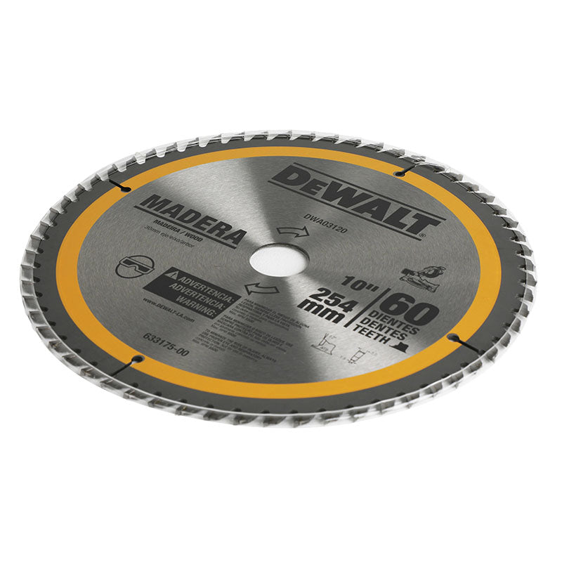 Disco de sierra corte fino 10" madera 60D DeWalt