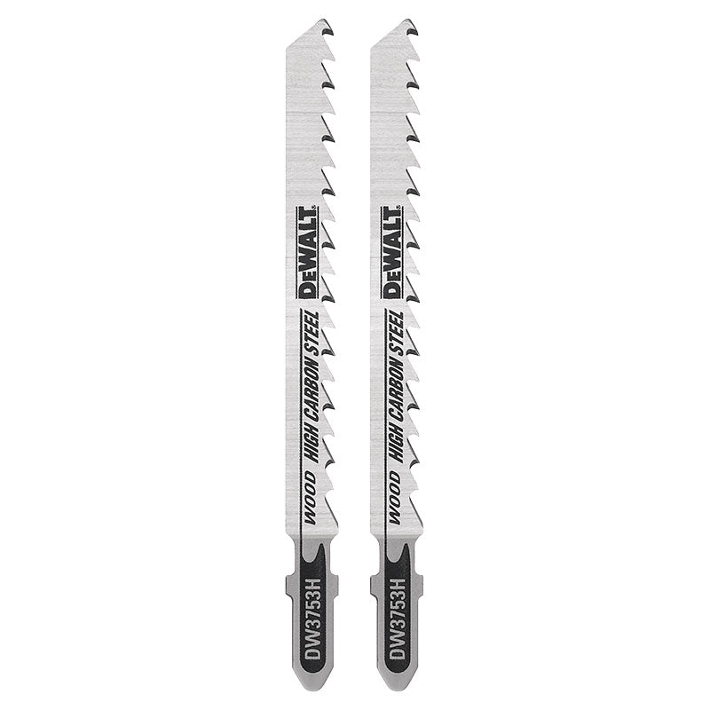 Set of 2 T-shank jigsaw blades, steel, 6 TPI, 4" wood cutting