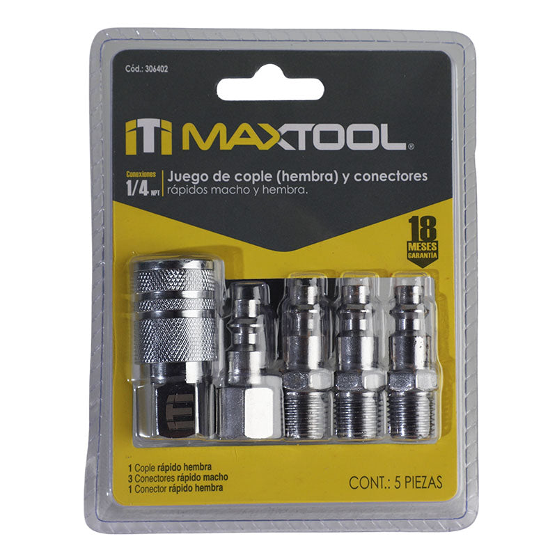 Juego de coples f para manguera cromados 1/4" 5 piezas Maxtool