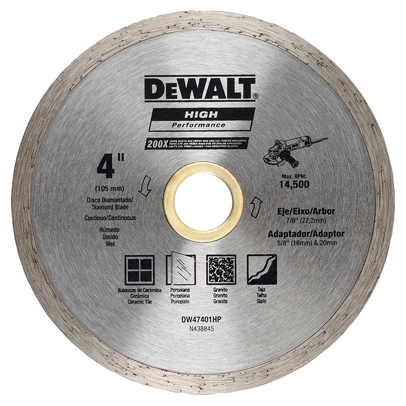 Disco diamante 4" continuo cerámica húmedo DeWalt