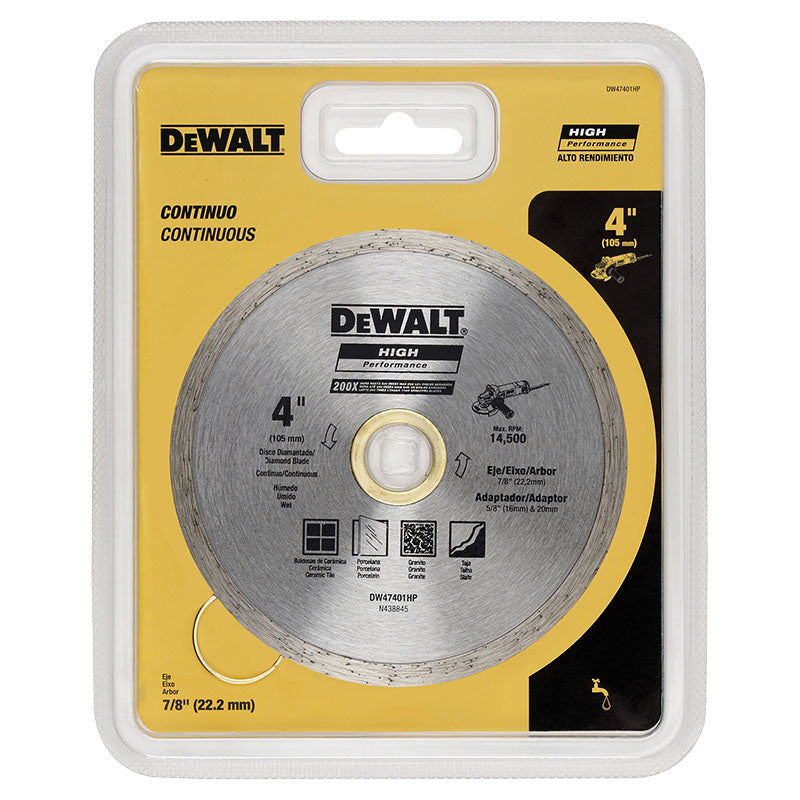 Disco diamante 4" continuo cerámica húmedo DeWalt