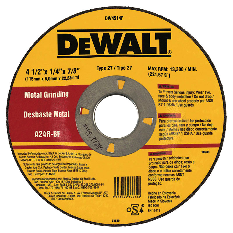 DeWalt 4-1/2" x 1/4" Type 27 Metal Grinding Disc