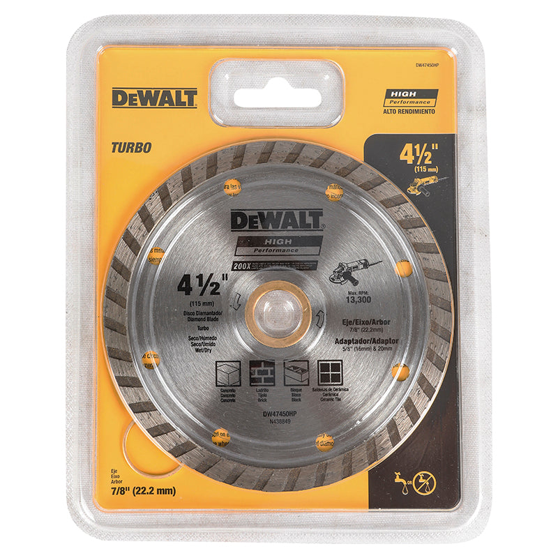 Disco diamantado 41/2" turbo manposteria seco DeWalt