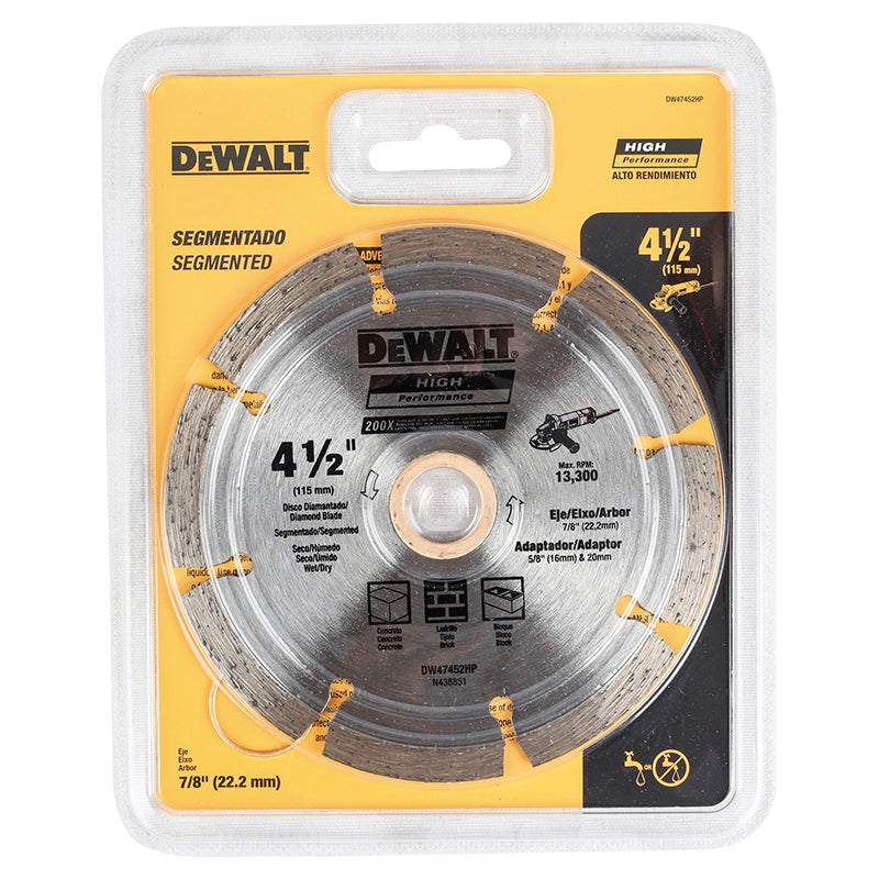 Disco diamantado 41/2" segmentado concreto seco y húmedo DeWalt