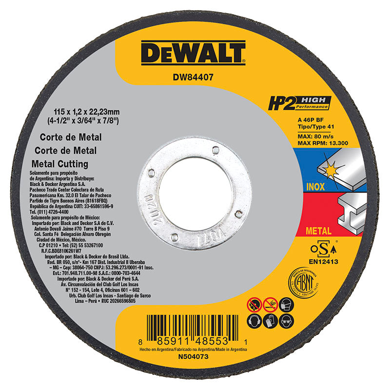 Disco corte metal 41/2" x 3/64" tipo 41 DeWalt