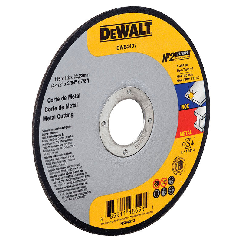 Disco corte metal 41/2" x 3/64" tipo 41 DeWalt
