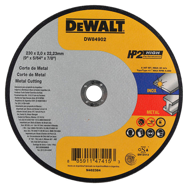 Disco corte metal 9" x 5/64" tipo 41 DeWalt