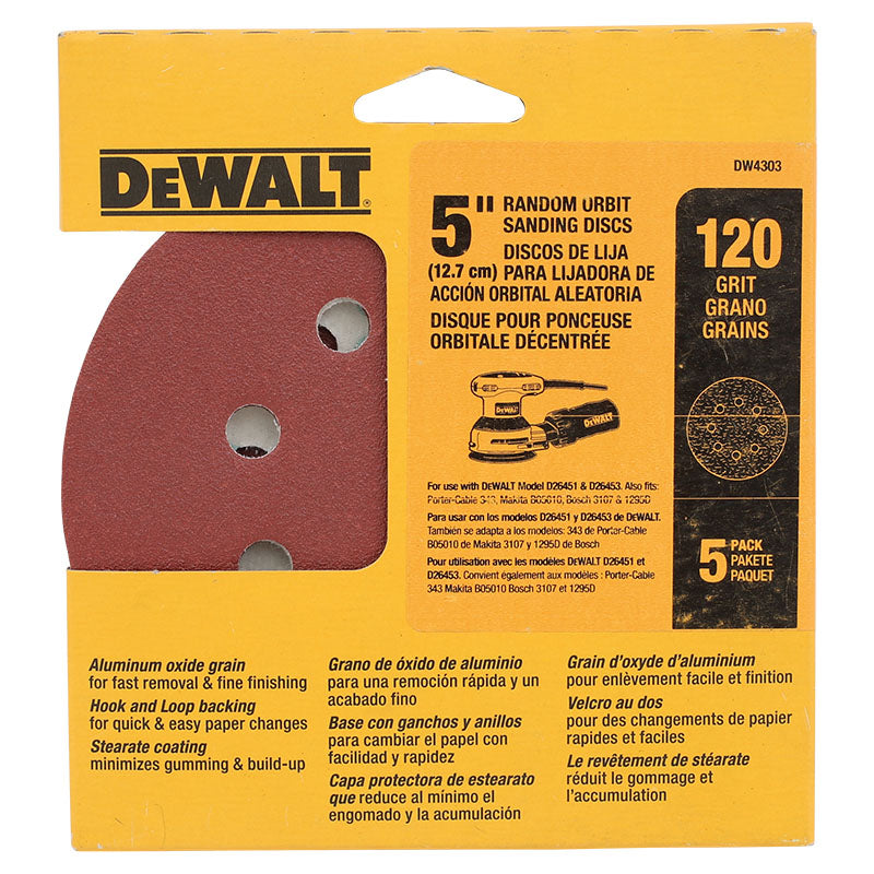 Set 5 DeWalt 5" 120 grit sanding discs
