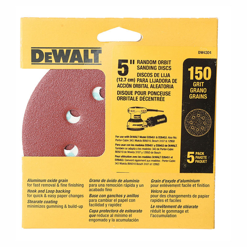 Set 5 discos de lija 5" grano 150 DeWalt