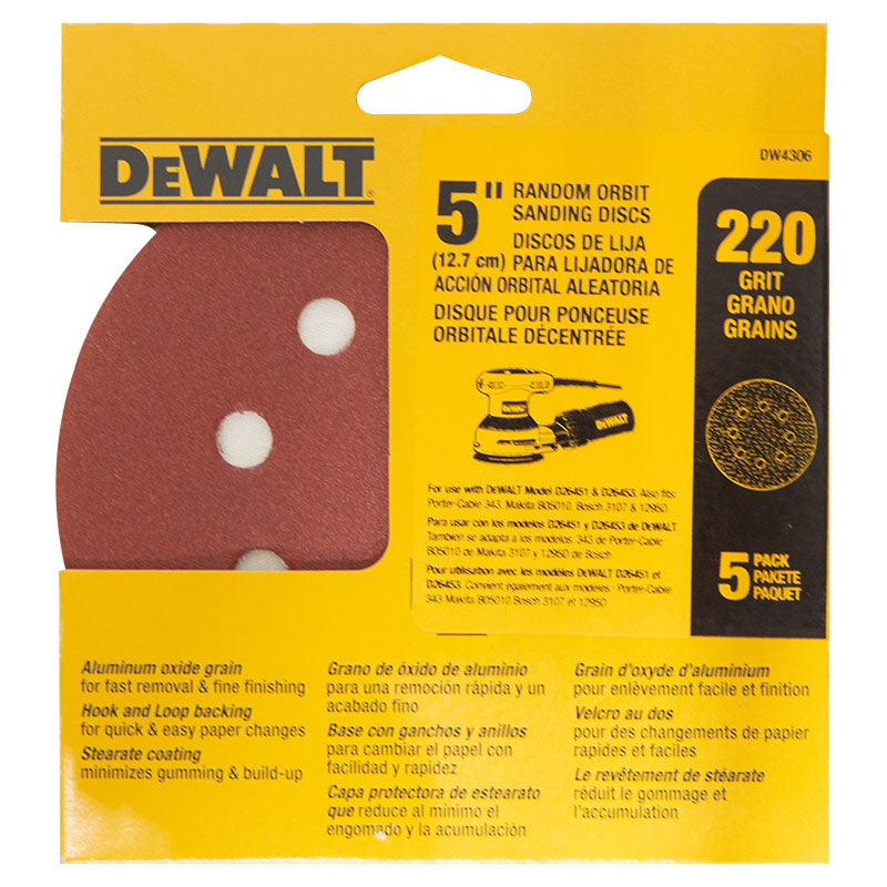 220 Grit DeWalt Sanding Discs 5-pack