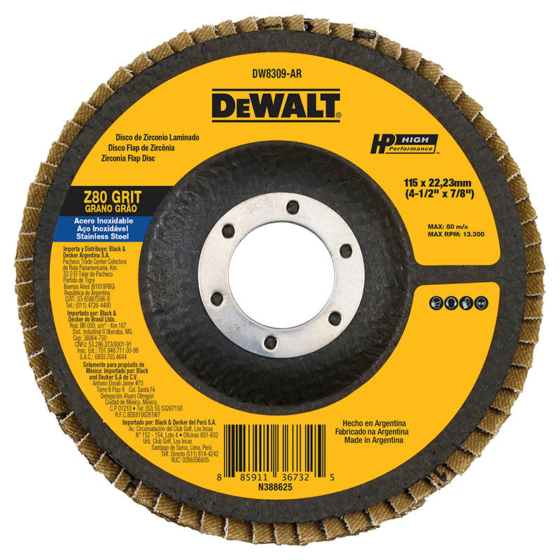 DeWalt 4-1/2" Z80 Grit Stainless Steel Flap Disc