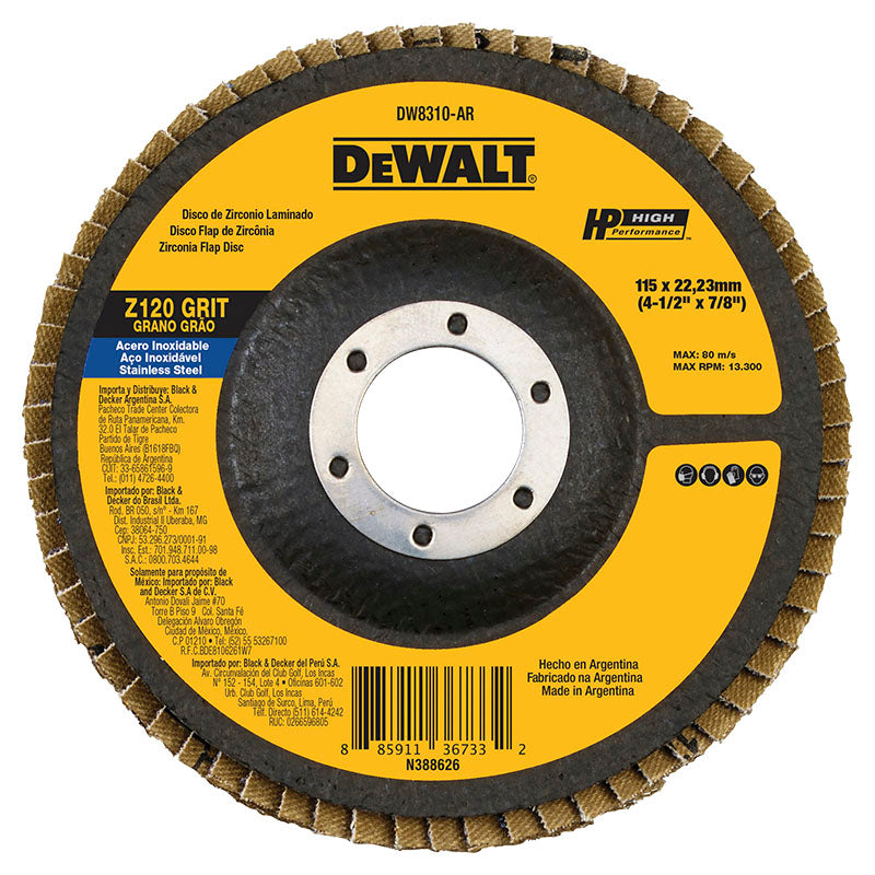 4-1/2" Stainless Steel Laminated Zirconium Disc, Z120 Grit, DeWalt
