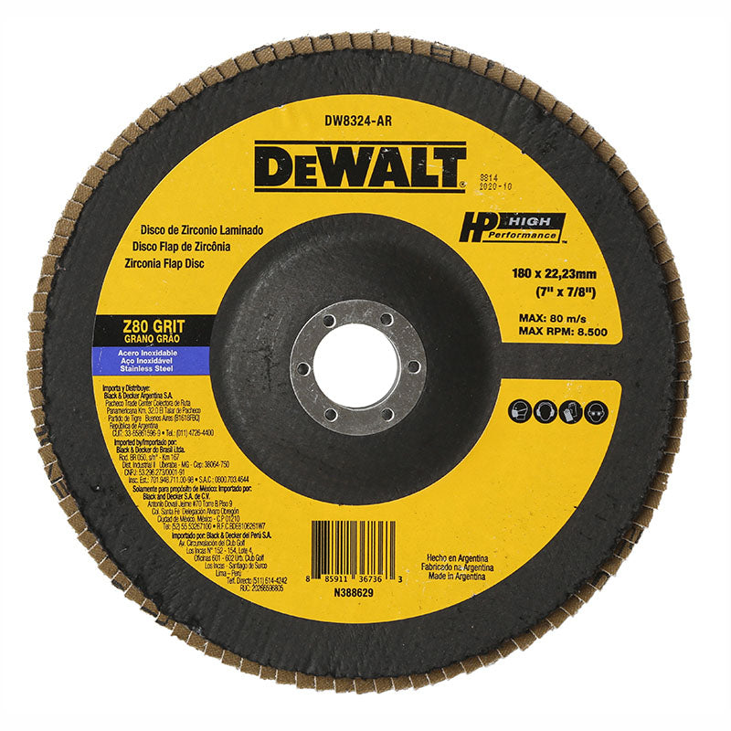 Disco zirconio laminado acero inoxidable 7" grano z80 DeWalt