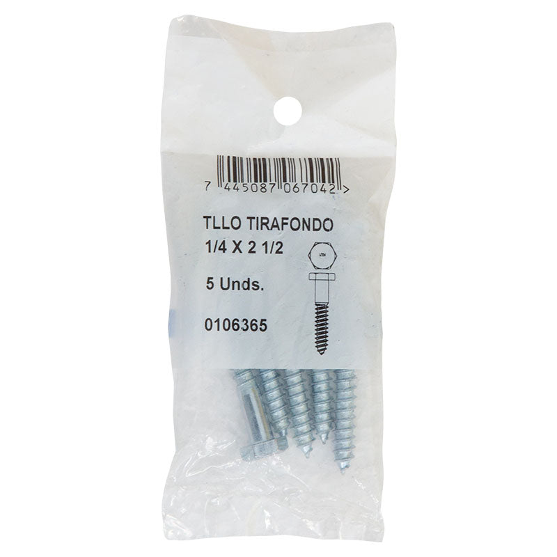 Lag screw 1/4" x 2 1/2" 5 pcs