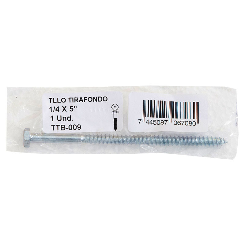 Tornillo tirafondo 1/4" x 5" 1 ud