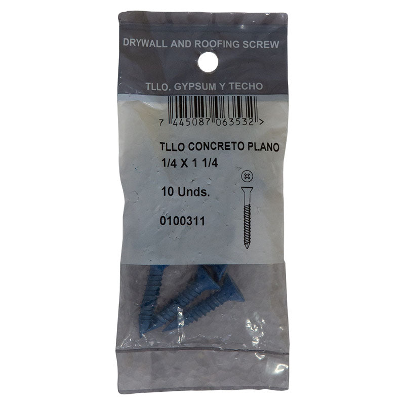 Tornillo para concreto plano 1/4" x 1 1/4" 10 uds.