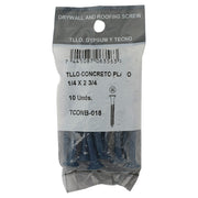 Tornillo para concreto cabeza plana 1/4" x 2 3/4" 10 uds