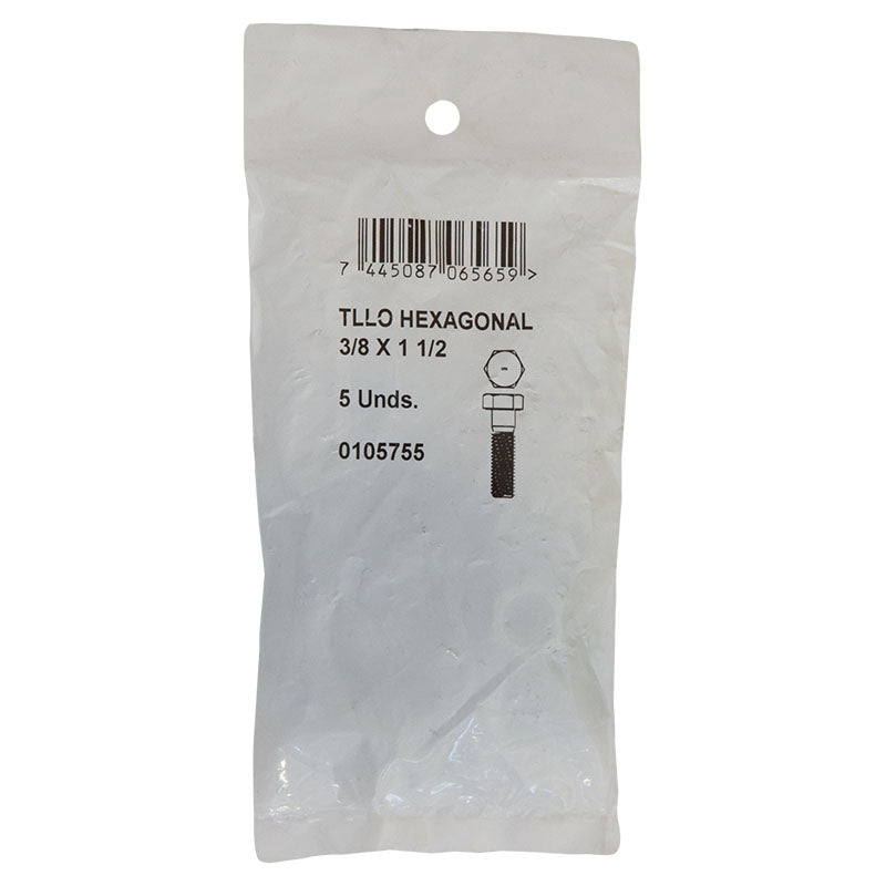 Tornillo cabeza hexagonal g2 3/8" x 1 1/2" 5 uds incluye tuercas