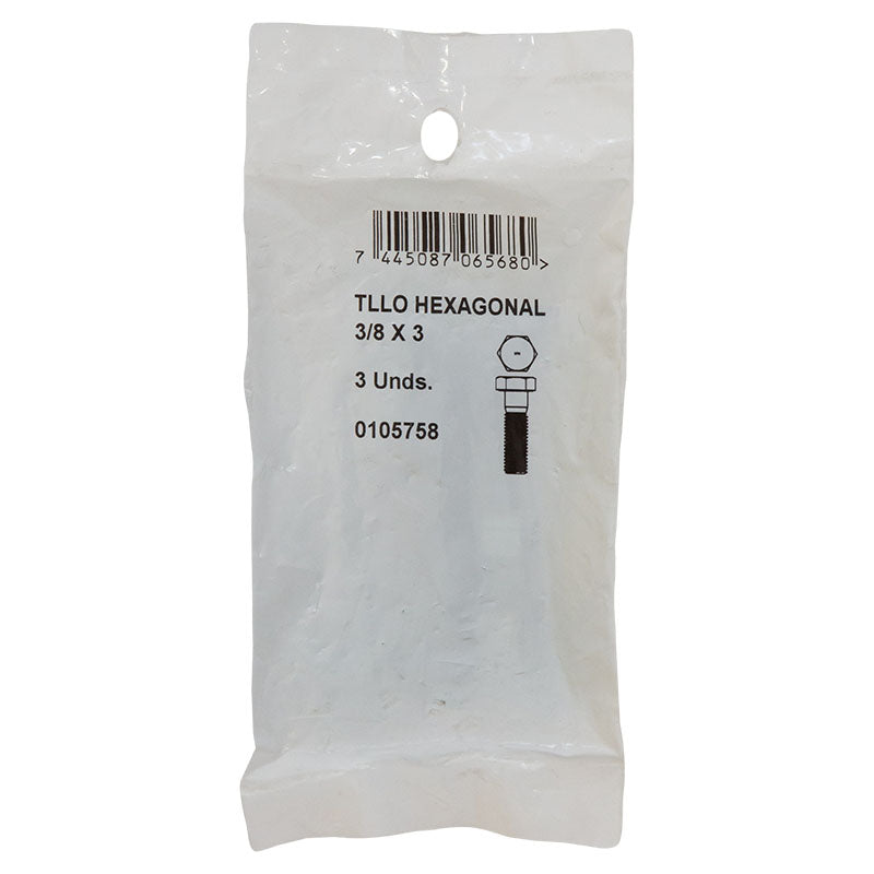 Tornillo cabeza hexagonal g2 3/8" x 3" 3 uds incluye tuercas