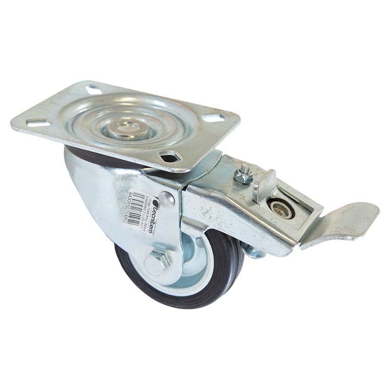 3" Plate Swivel Rubber Caster with Brake