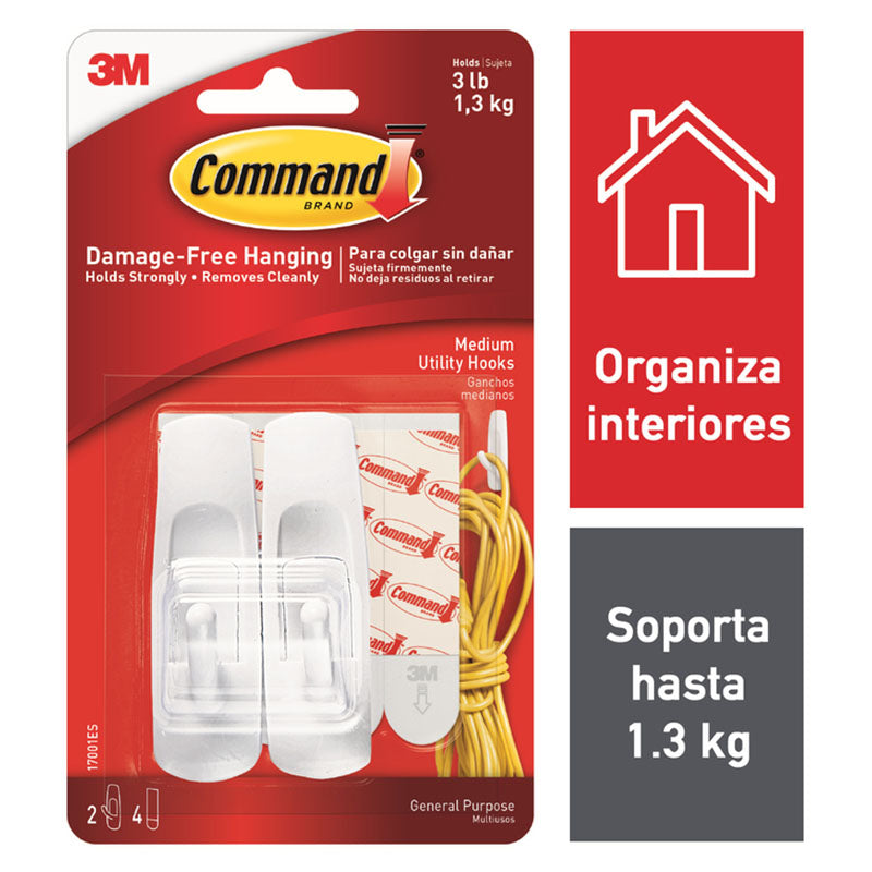 White medium adhesive plastic hook supports 1 kg 2 units