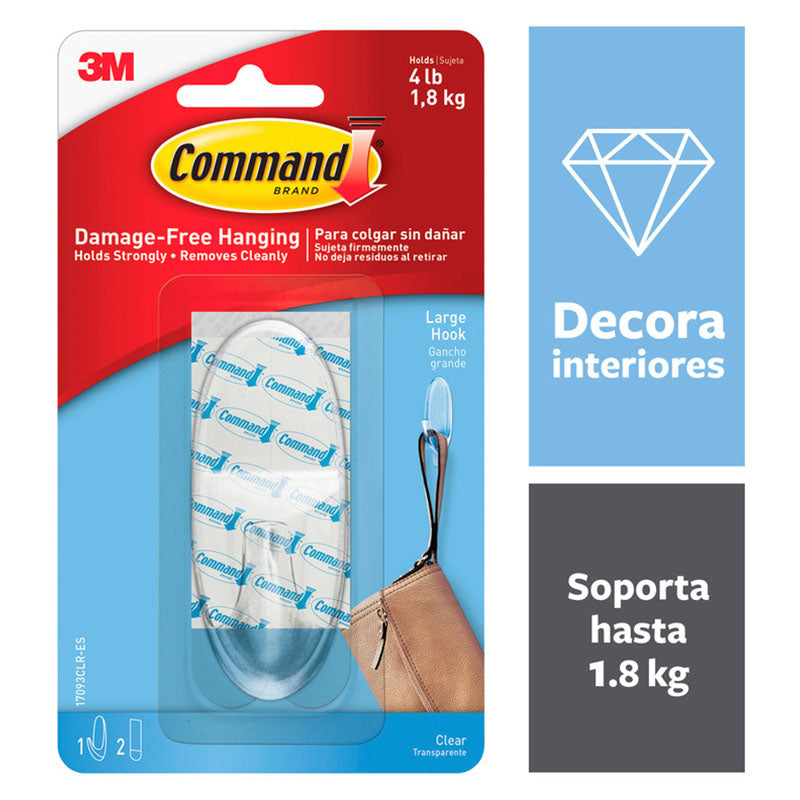 Gancho plástico transparente grande soporta 1,8 kg 1 ud
