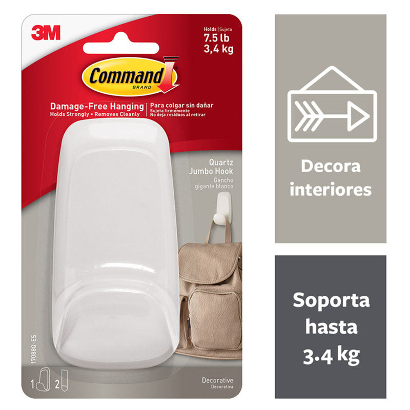 Gancho plástico adhesivo blanco grande soporta 3,4 kg 1 ud
