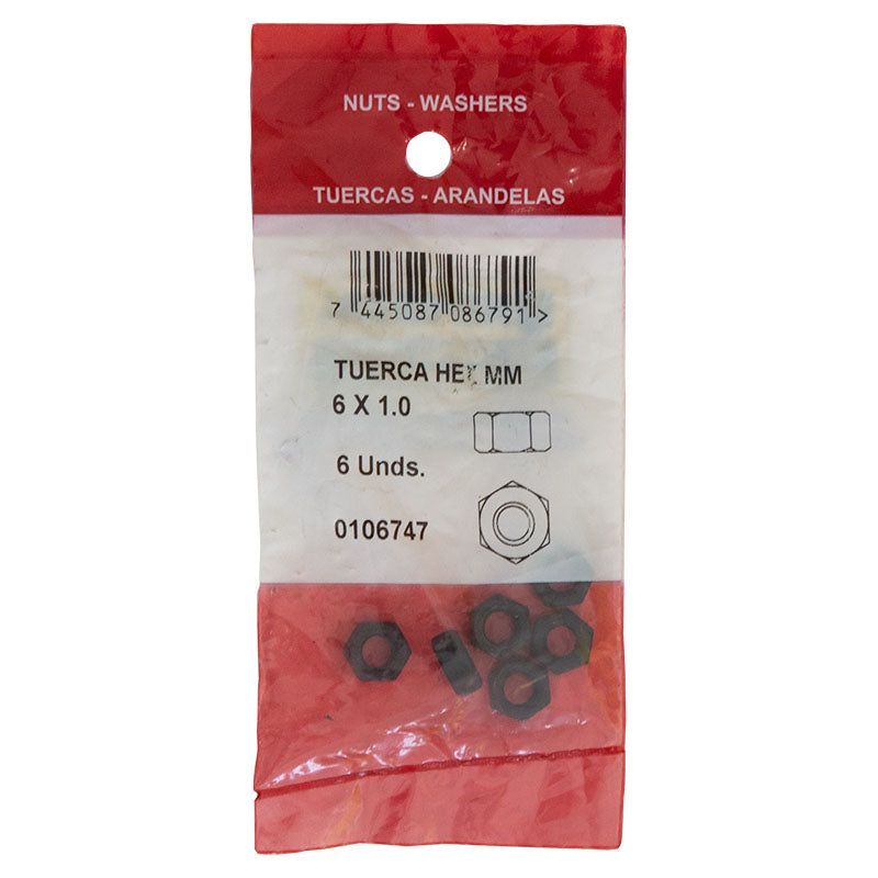 Tuerca hexagonal milimétrica 6 x 1