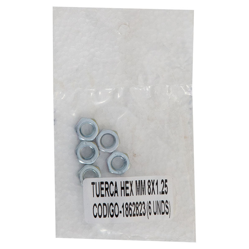 Metric hex nut 8 x 1.25 6 pcs
