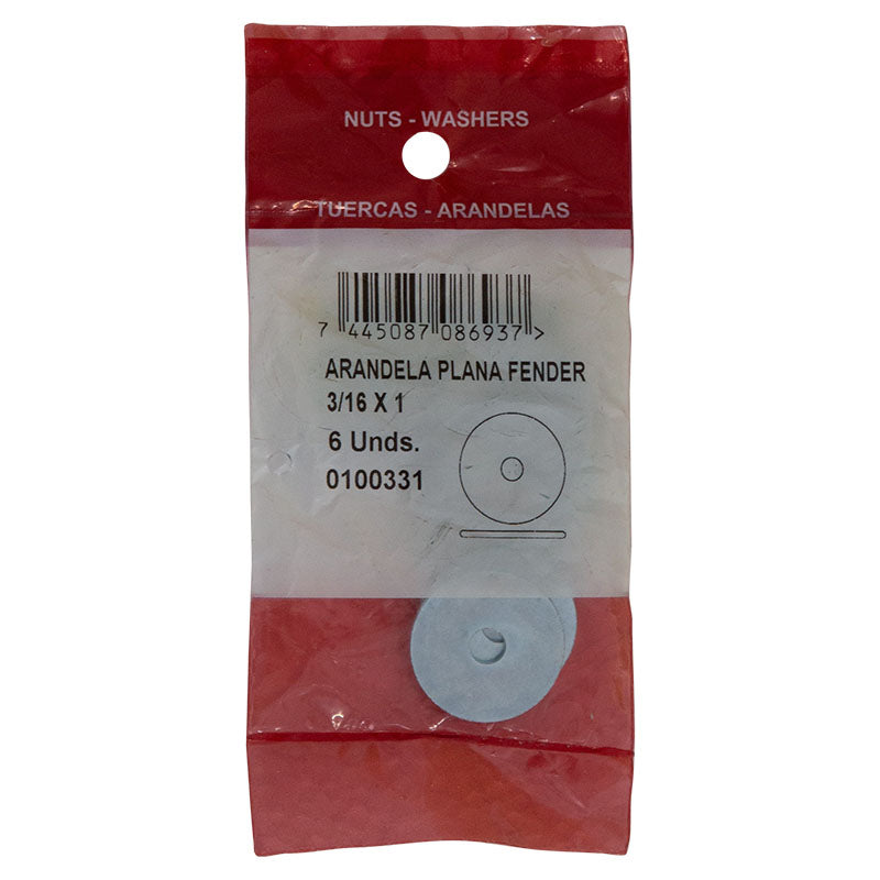 3/16" x 1" Fender washer 6 pcs