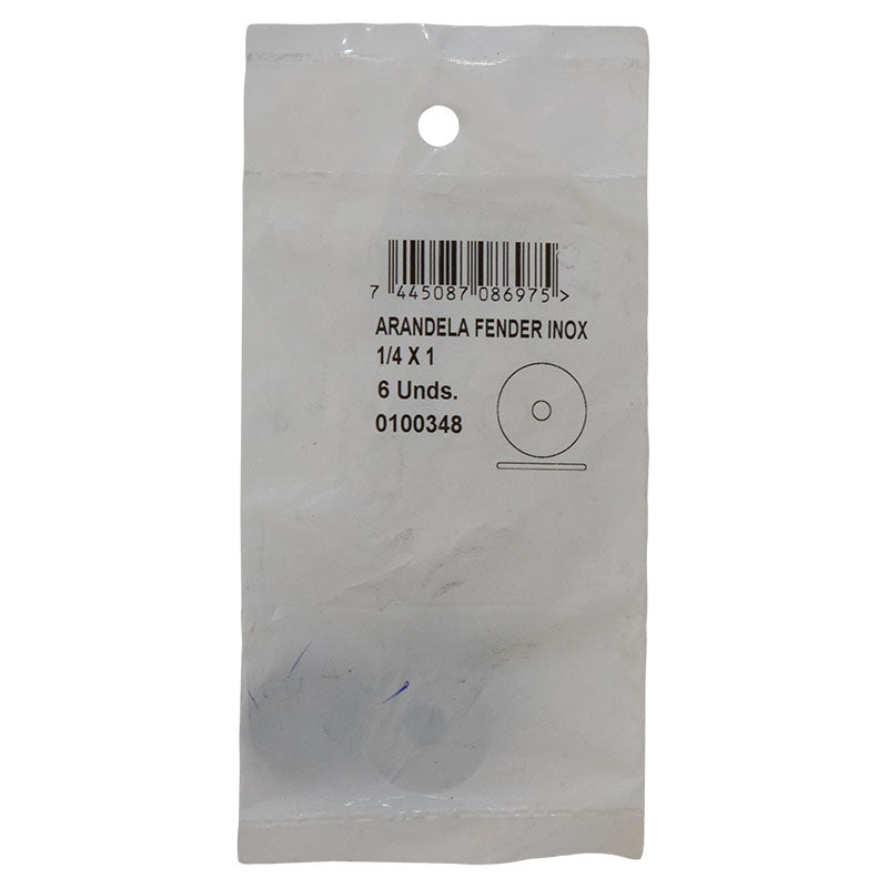 1/4" x 1" Stainless Steel Fender Flat Washer, 6 pcs