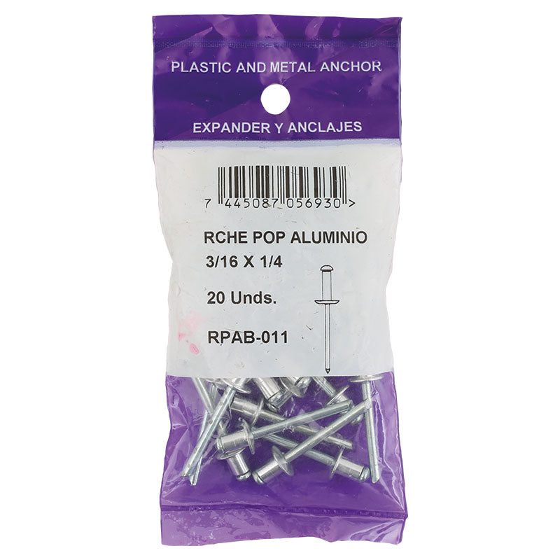 Rivet 3/16" x 1/4" 20 pcs