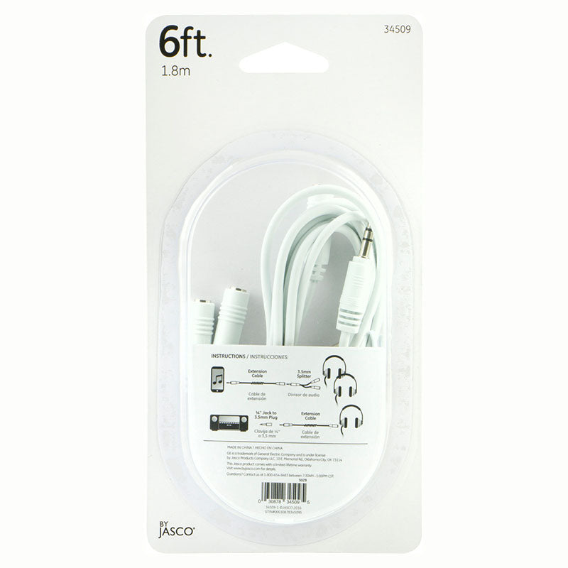 GE White Headphone Splitter Adapter 3.5mm 1.8m