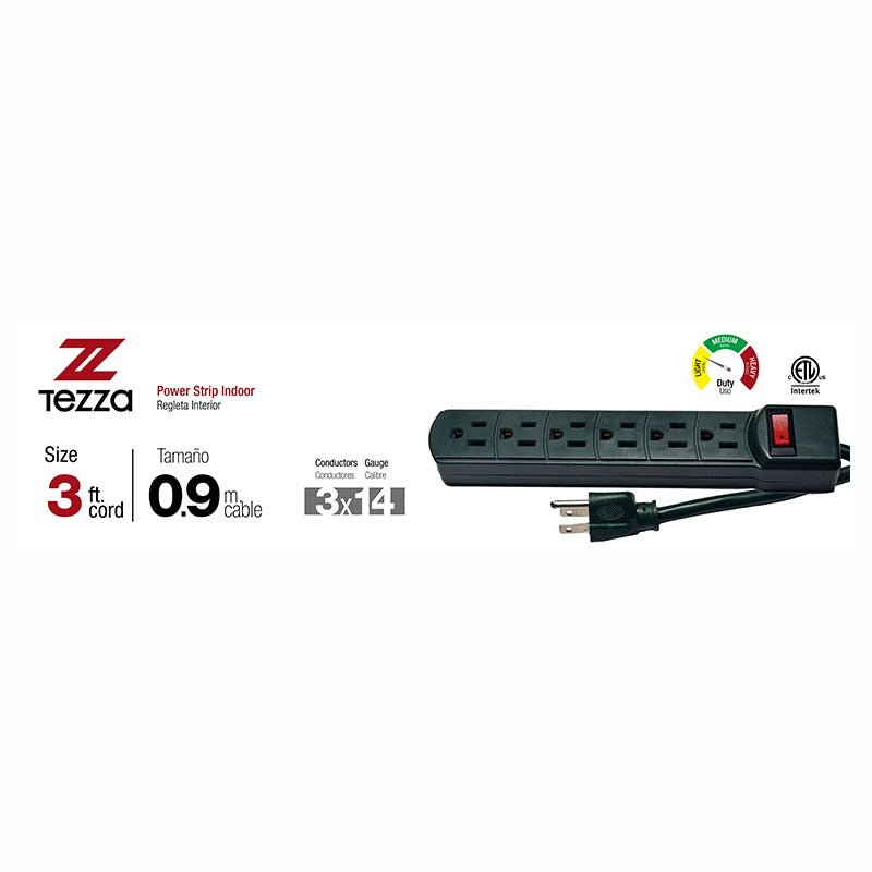 6-Outlet Power Strip. 0.9 m SJT 3 x 14 light-duty indoor use